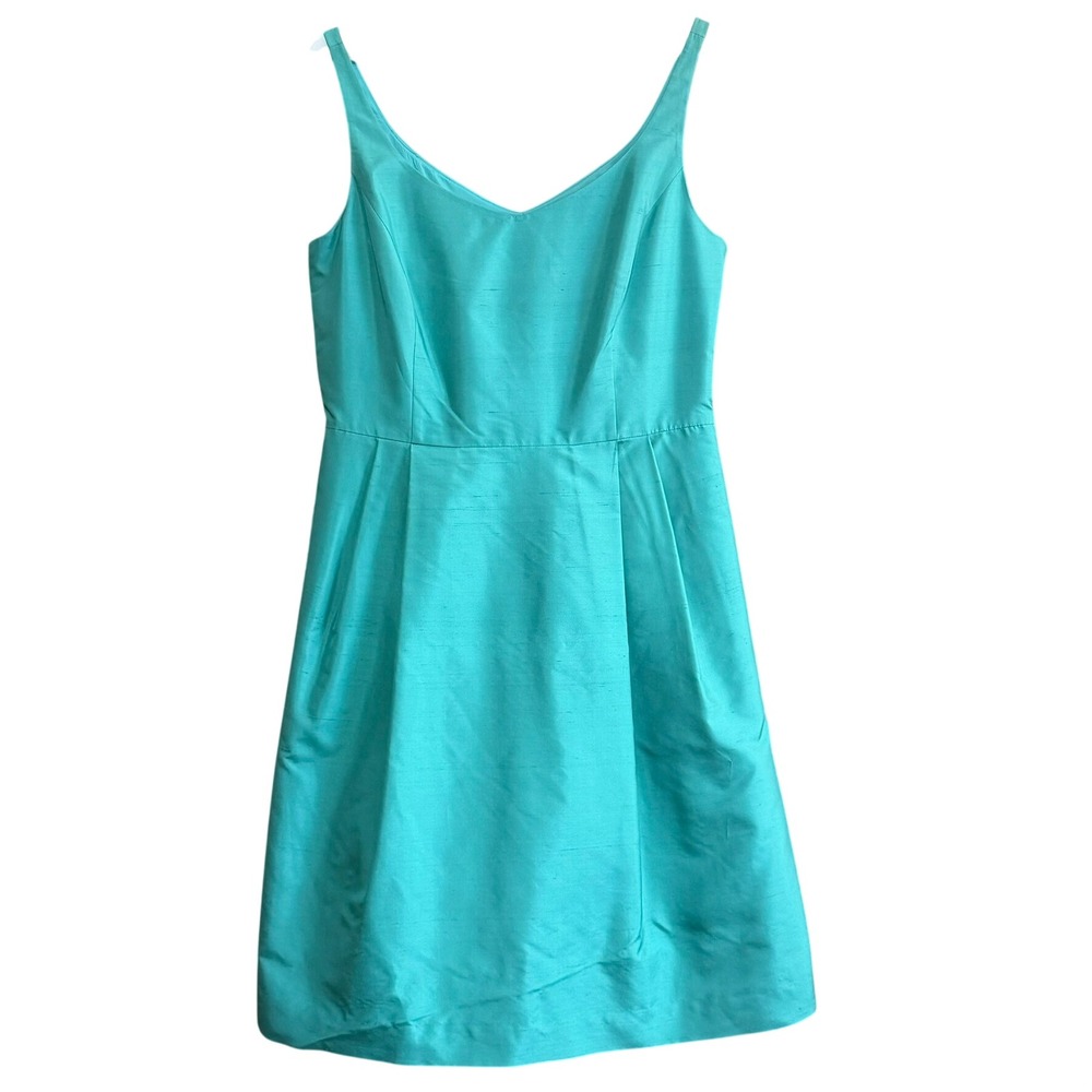 Ann Taylor Silk Dupioni Fit & Flare Dress Womens 14 Teal Blue Green NWT 89413982